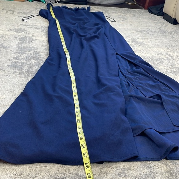 New Alex Evenings Flower Neckline Maxi Dress Square Neck Navy Blue Sz 14 - Picture 11 of 13